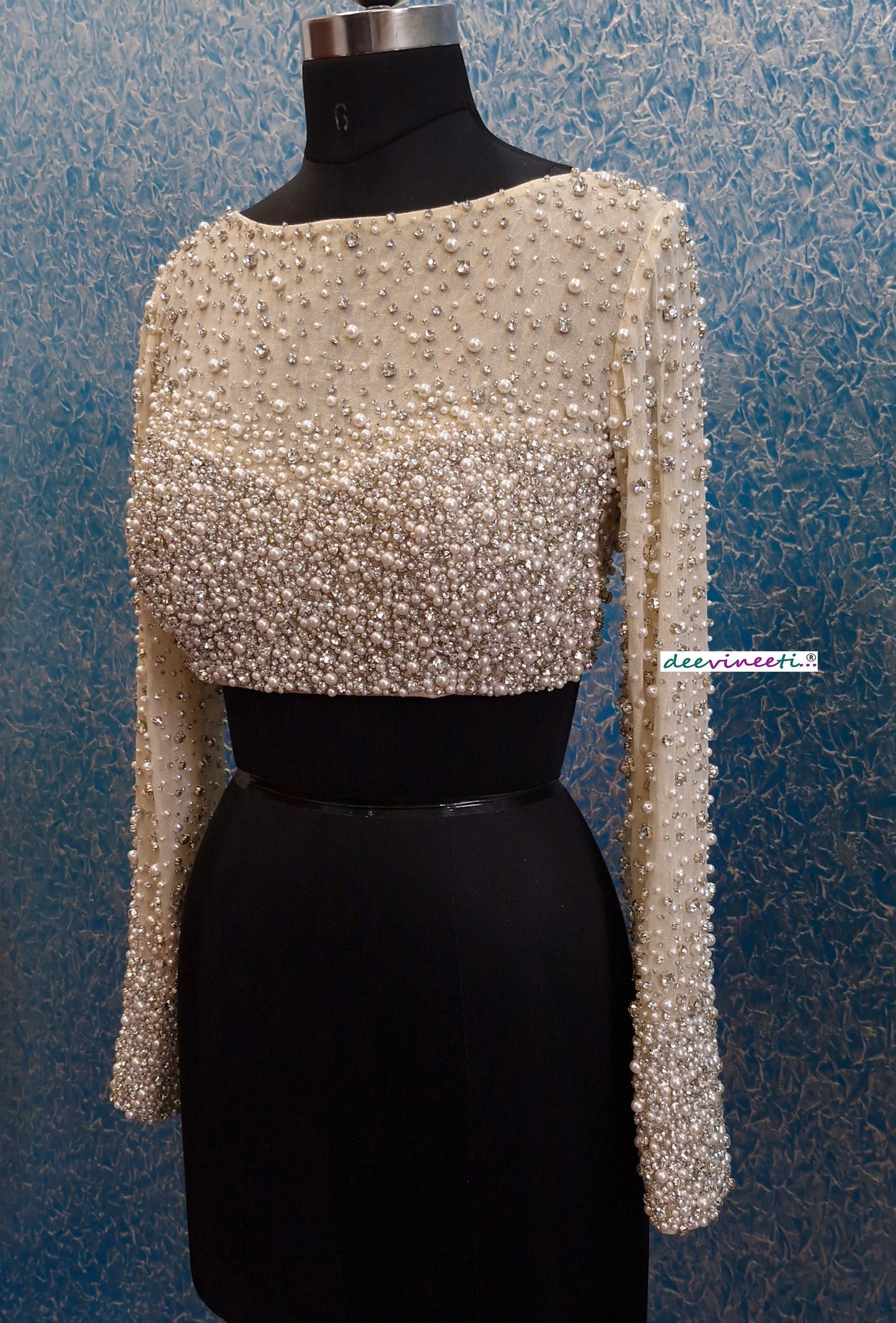 Beads and Rhinestones Hand Embroidered Long Sleeves  Blouse DVBL_362