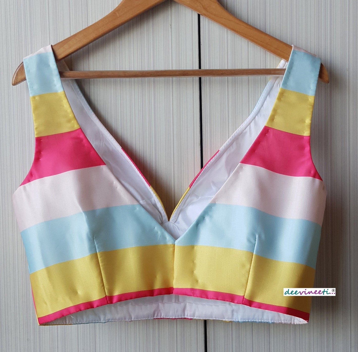 Linen Satin Multicolor Striped Blouse DVBL_158