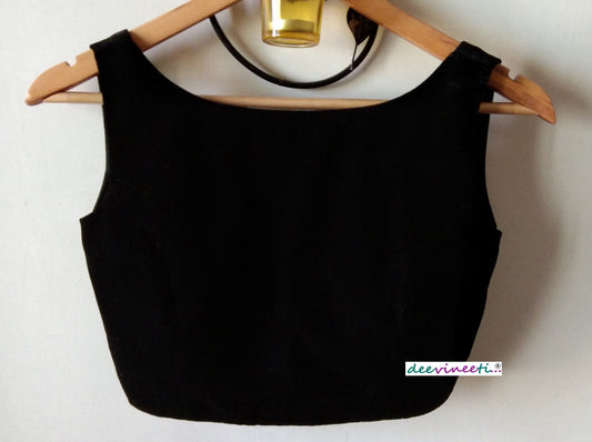 Velvet Black Blouse Boat Neck DVBL_017