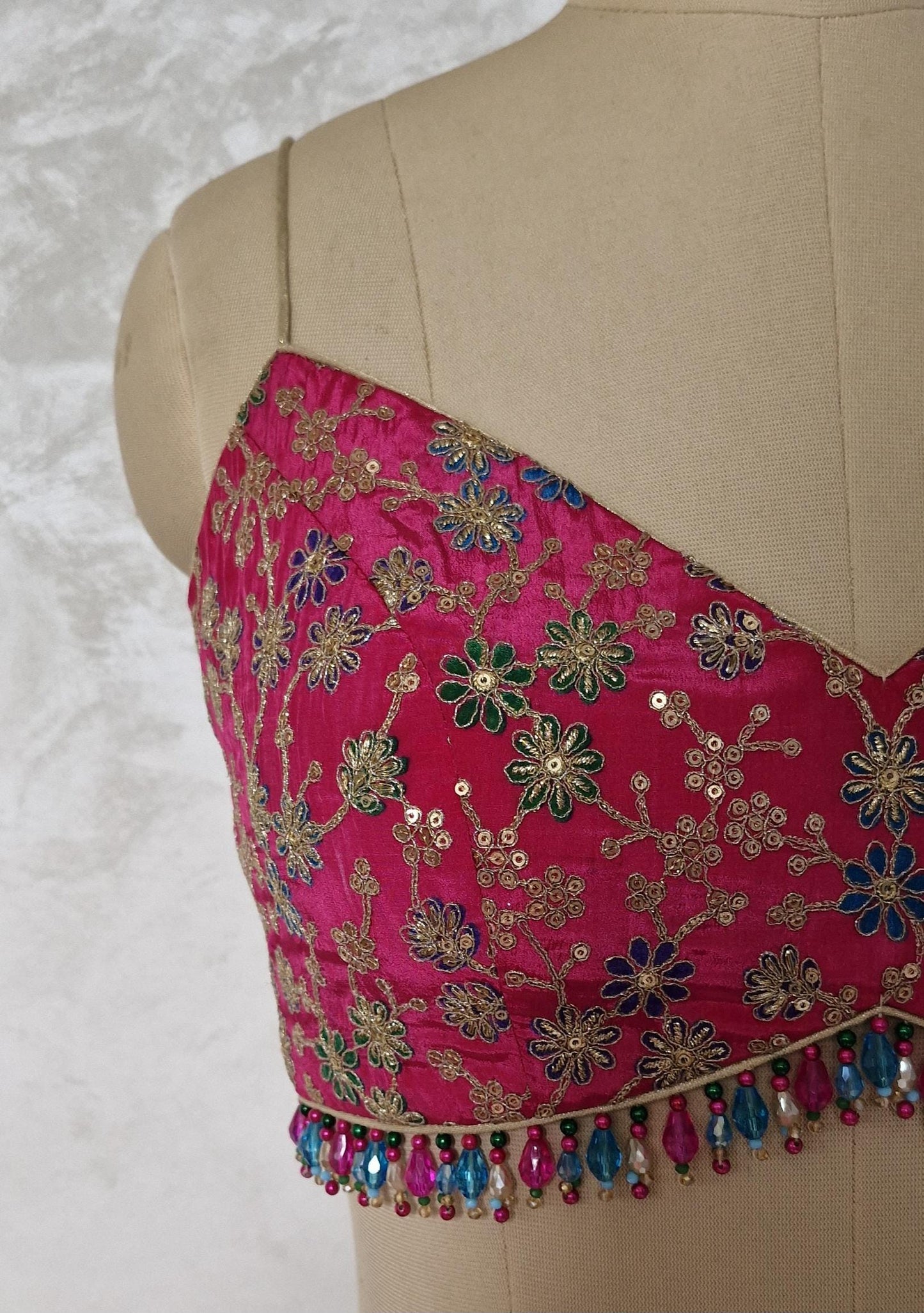 Magenta Pink Embroidered Spaghetti Blouse DVBL_443