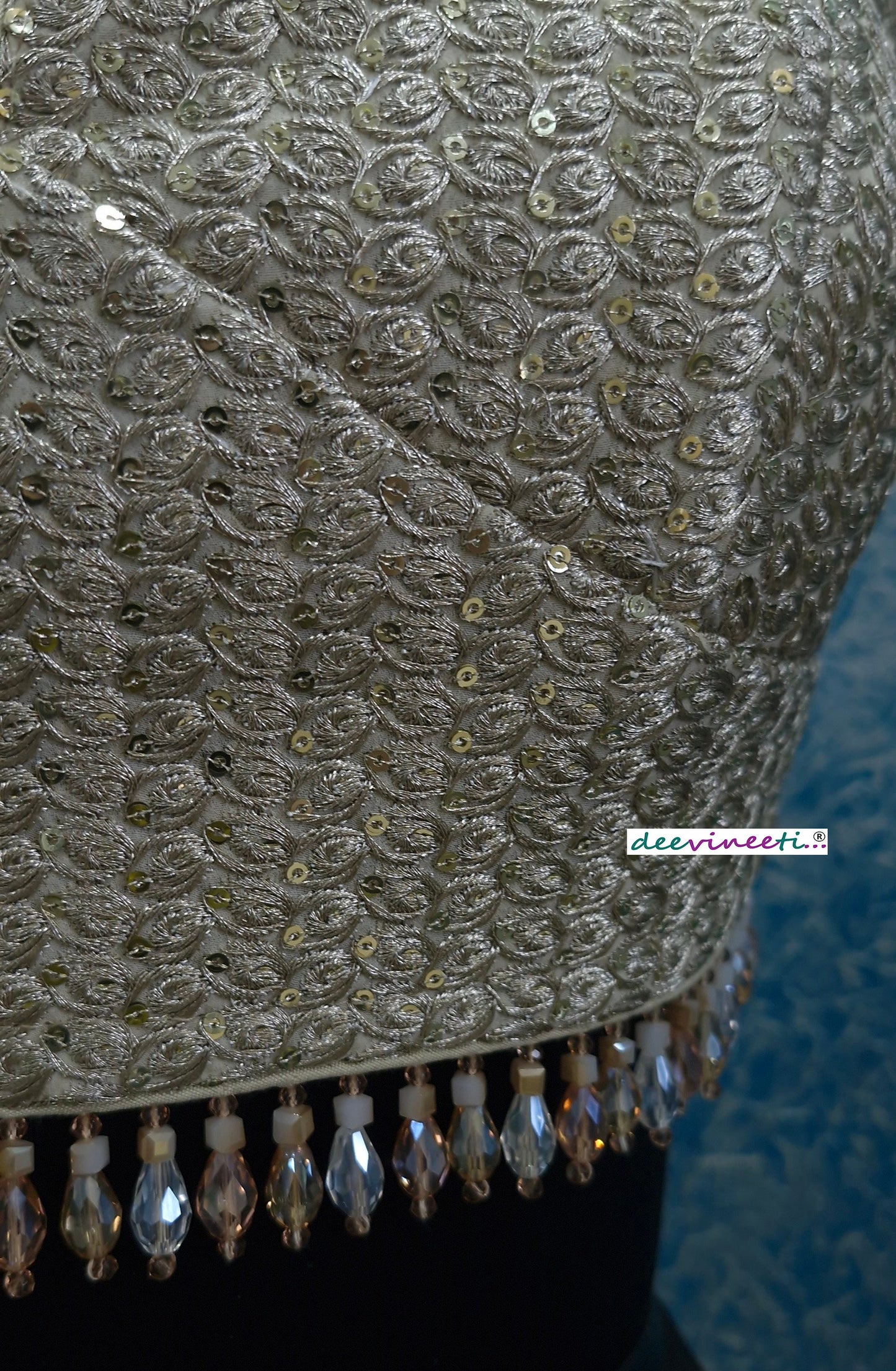 Light Gold Sequins Embroidered Halter Blouse DVBL_356