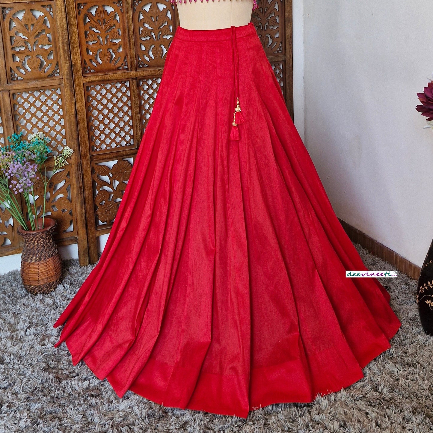 Solid Blended Raw Silk Lehenga Skirt DVLS_030