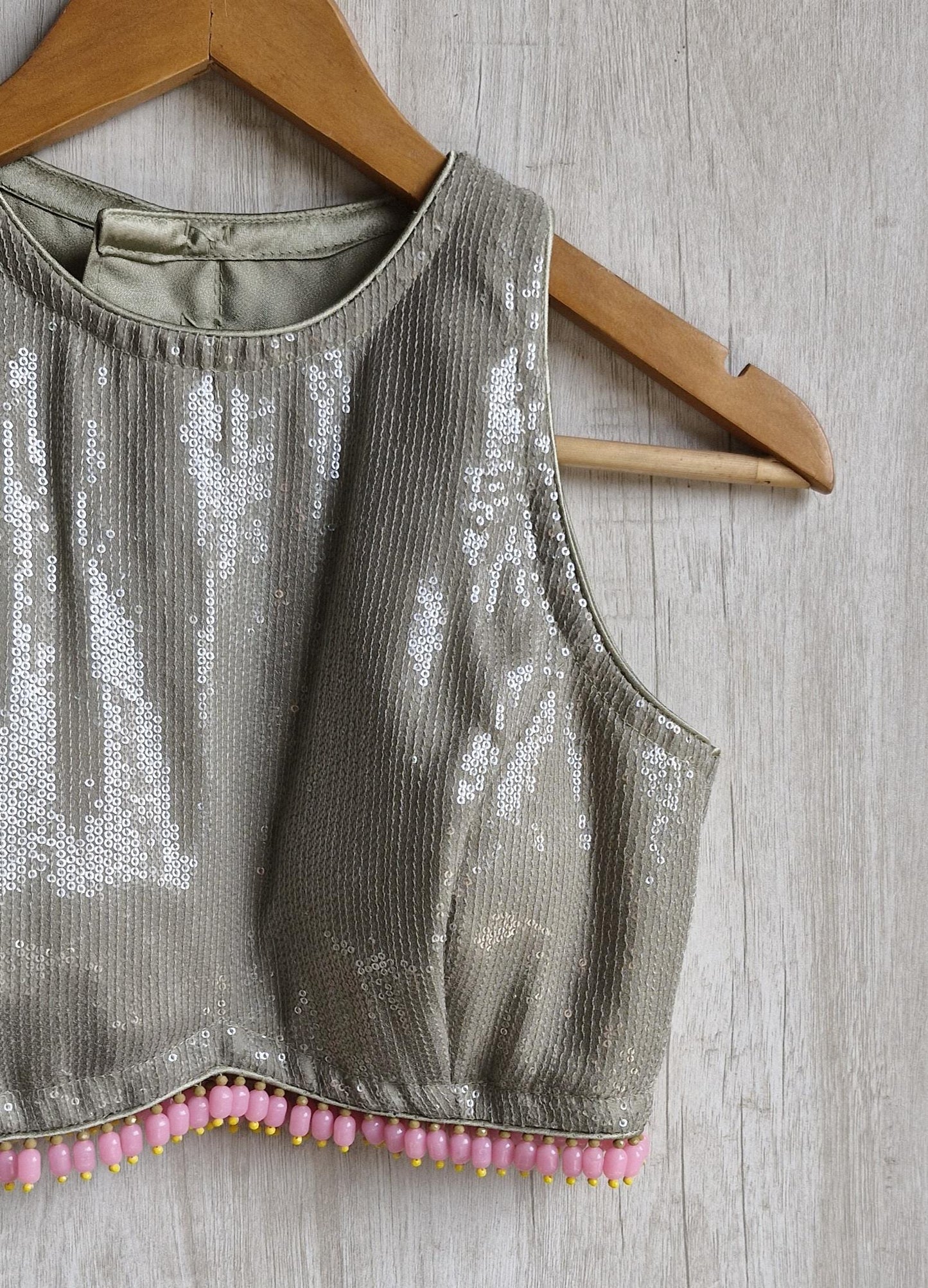 Sequins Embroidered Greenish Grey Blouse DVBL_453