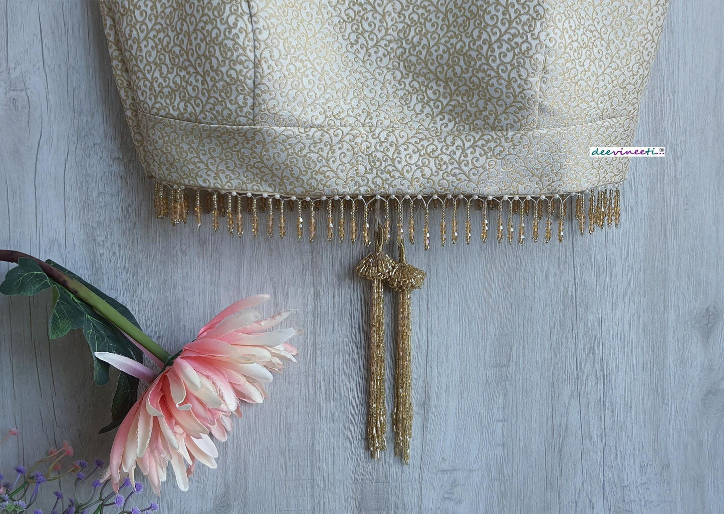 Cream and Gold Brocade Silk Square Neck Blouse DVBL_304