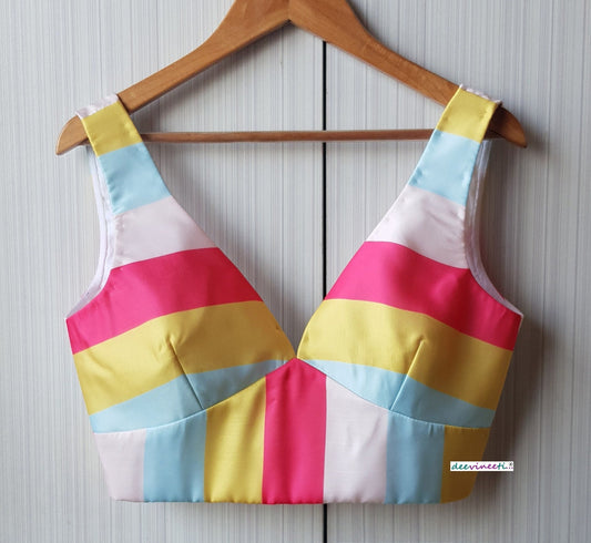 Linen Satin Multicolor Striped Blouse DVBL_158