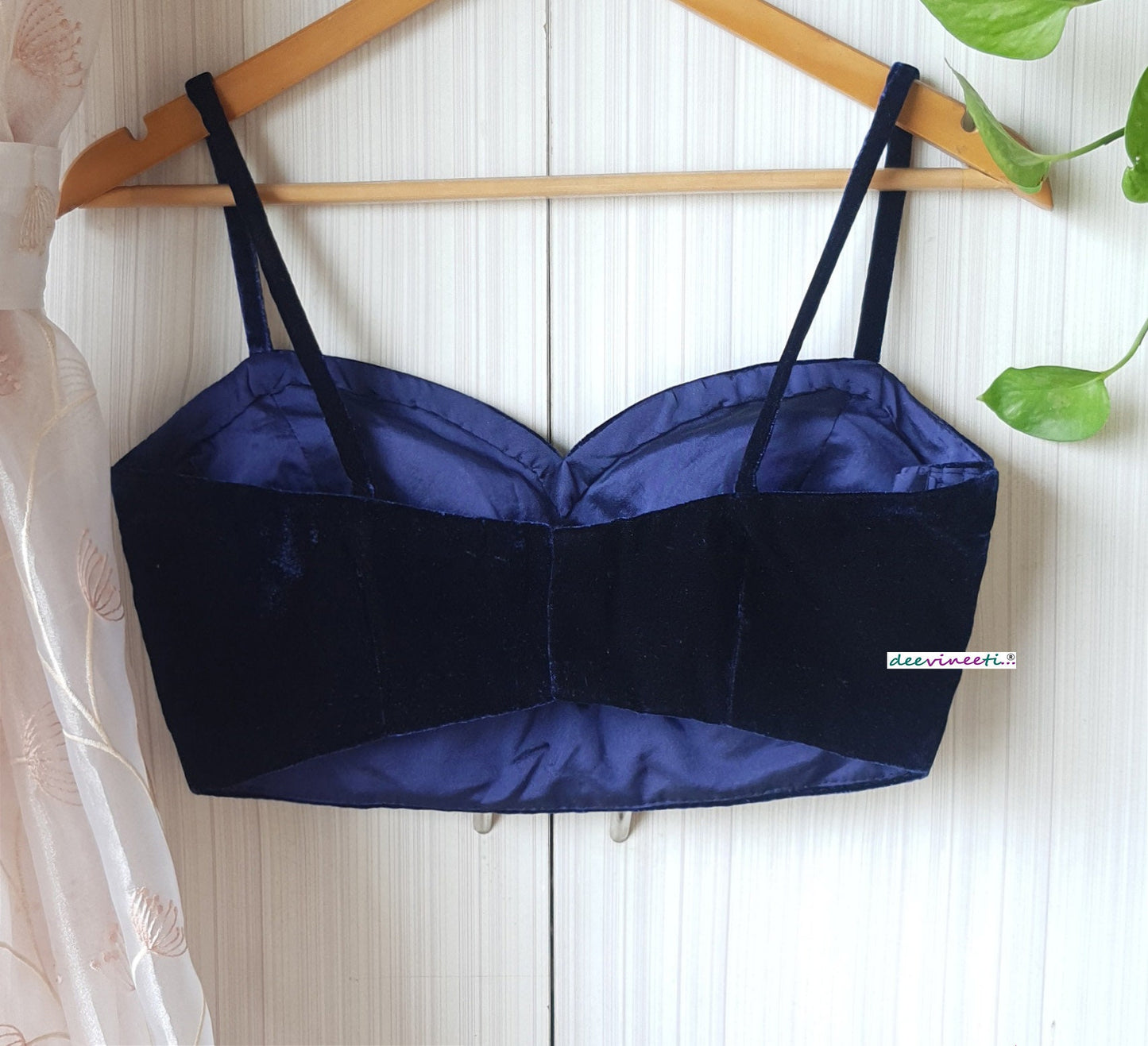 Deep Blue Velvet Deep Sweetheart Neck Spaghetti Blouse DVBL_263