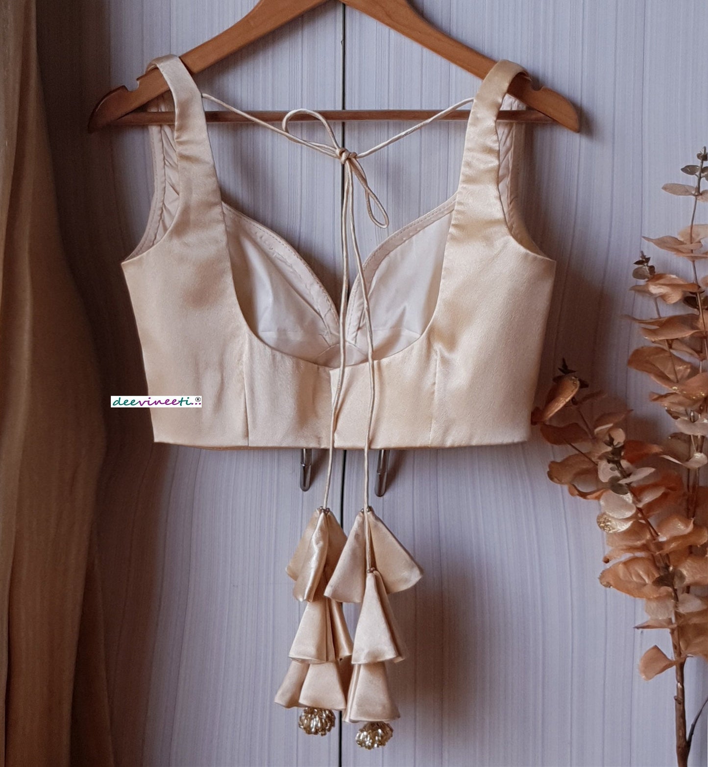 Champagne Satin Deep Sweetheart Neck Blouse DVBL_188