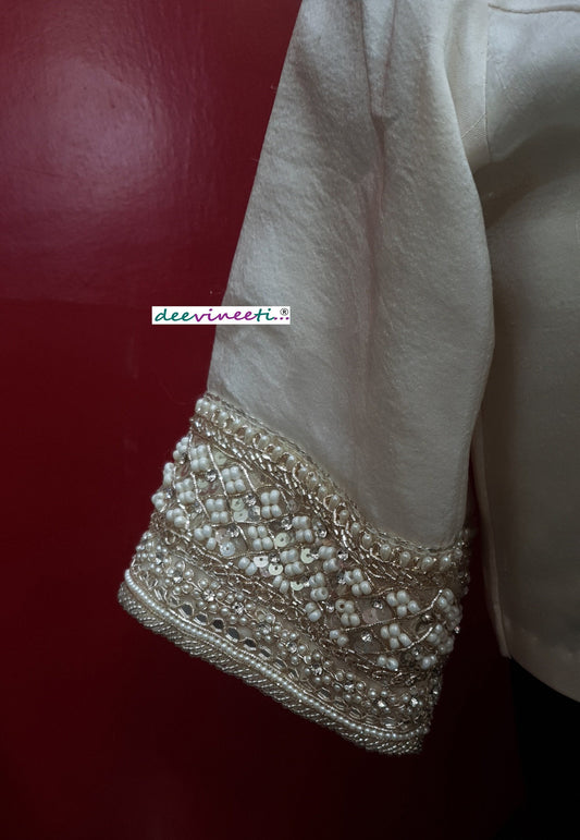 Ivory Pure Dupion Silk Embroidered Blouse DVBL_257