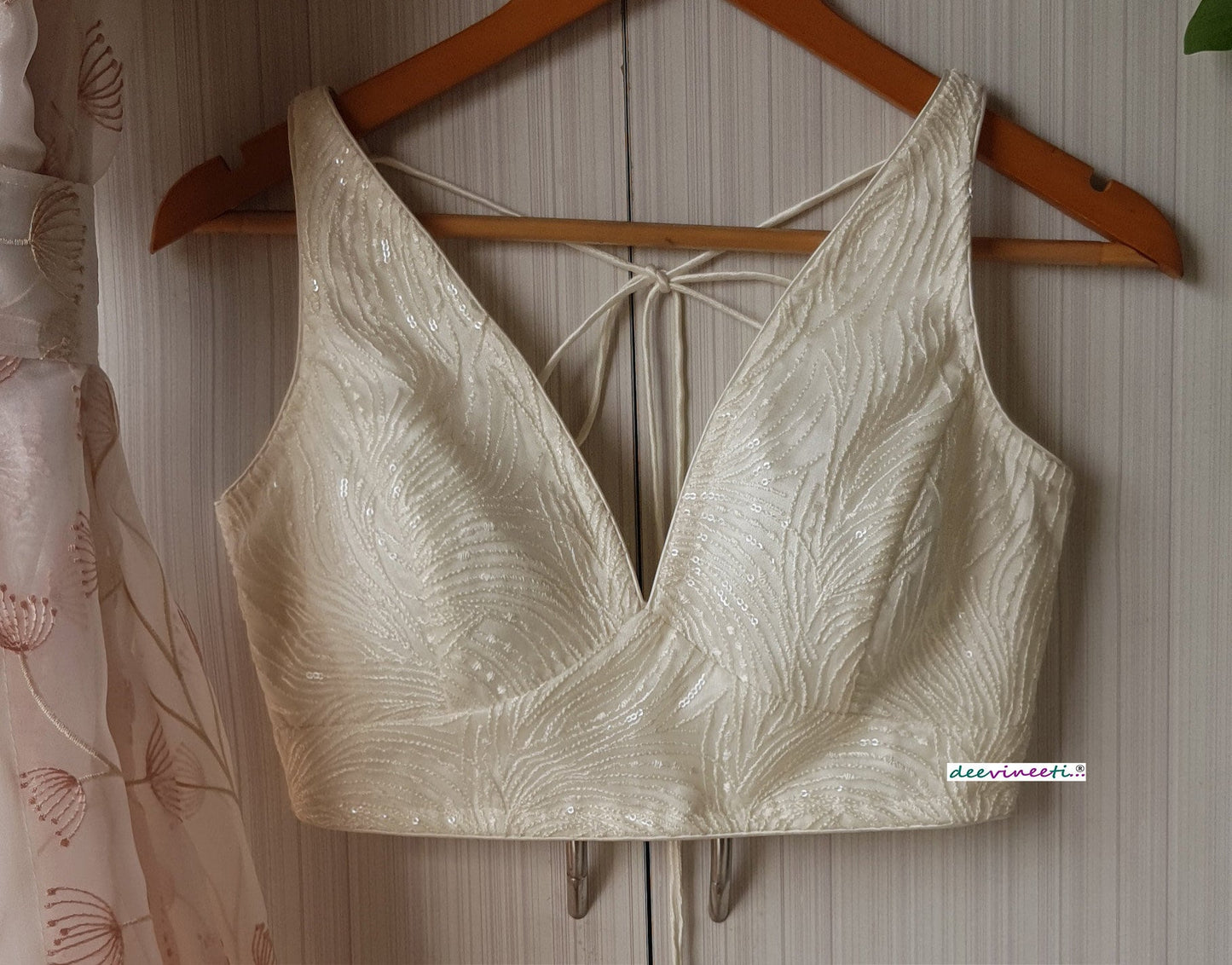 Embroidered Net Deep V Neck Blouse DVBL_259