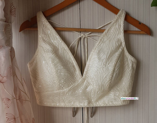 Embroidered Net Deep V Neck Blouse DVBL_259