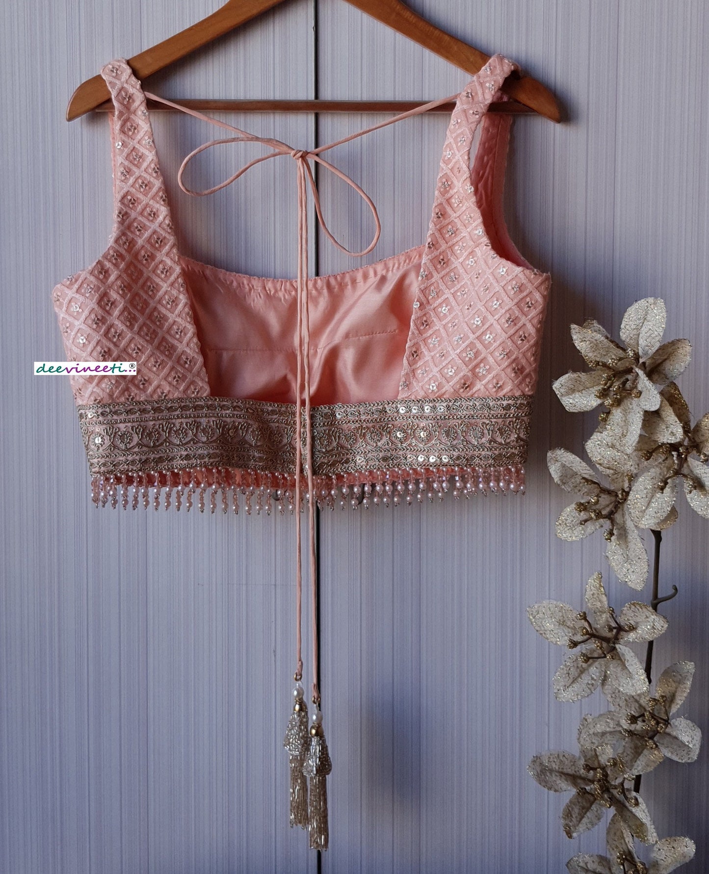 Peach Embroidered Broad U Neck Blouse DVBL_229