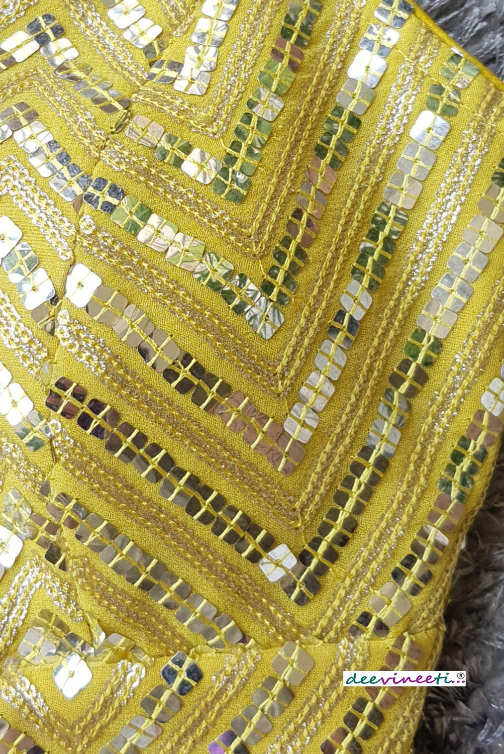 Yellow Sequins Embroidered Blouse Deep V Neck Blouse DVBL_217