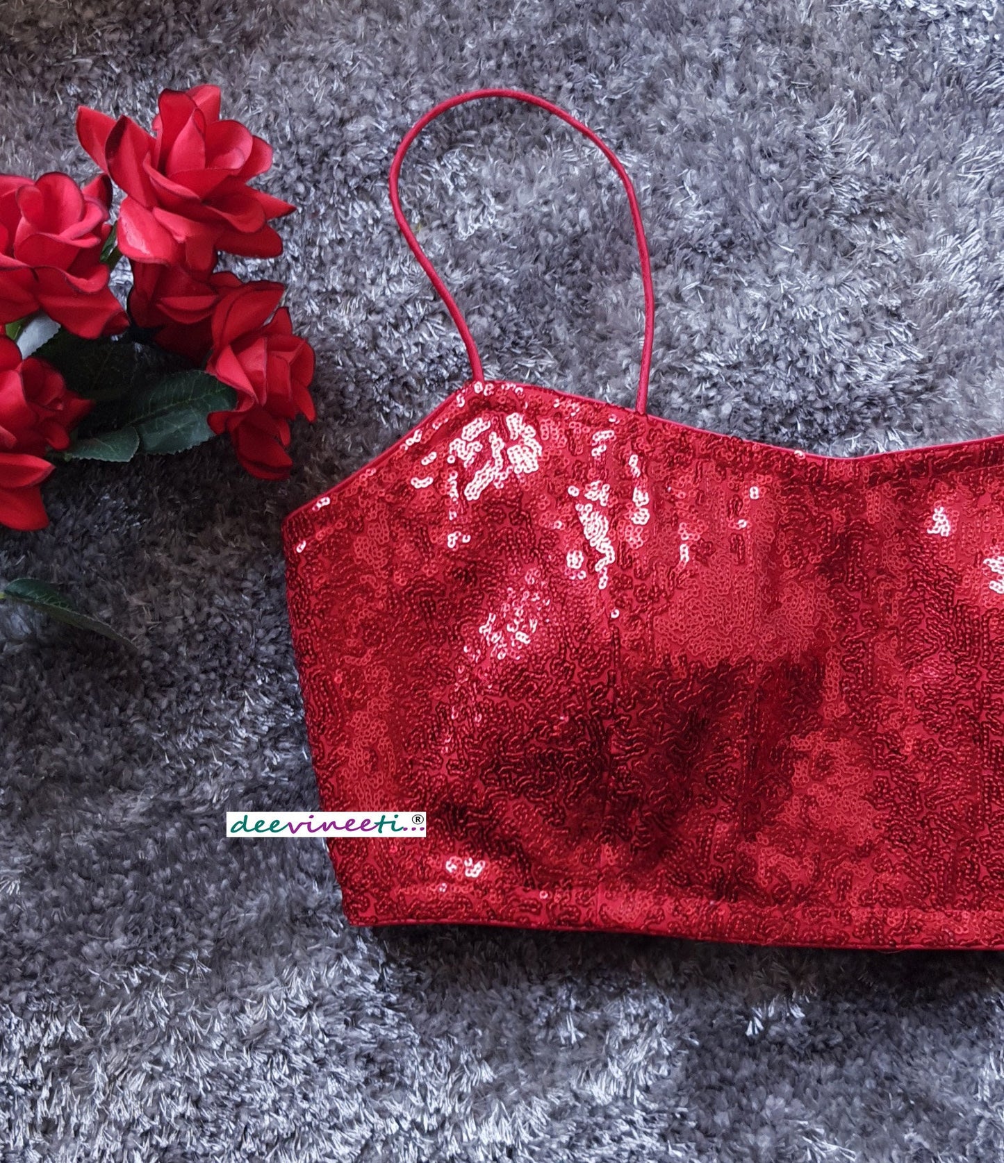 Red Sequins Spaghetti Blouse DVBL_112