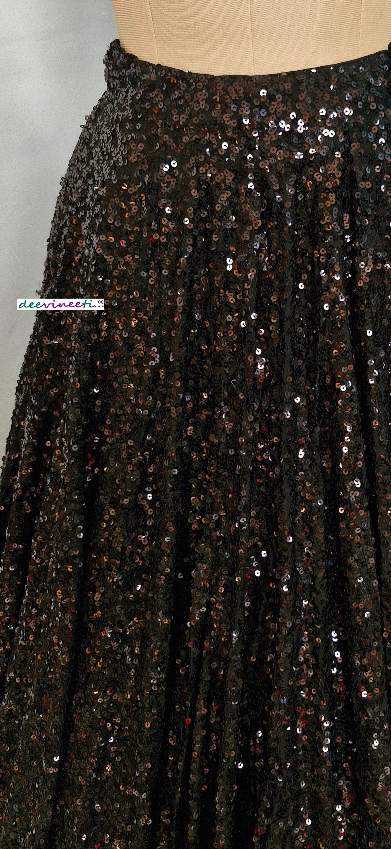 Black Sequins Lehenga Skirt DVLS_040