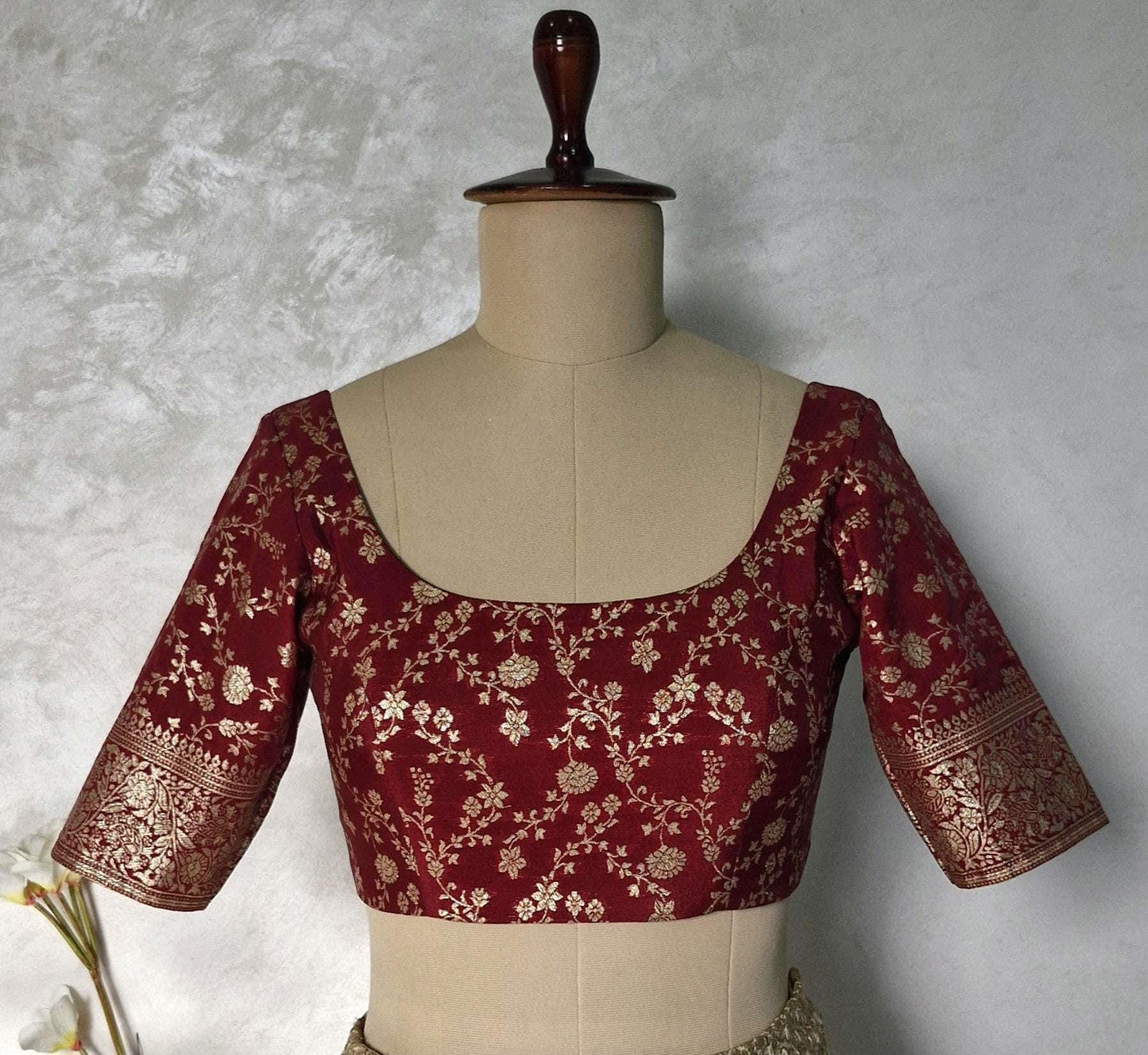 Maroon Banarasi Brocade U Neck Blouse DVBL_446