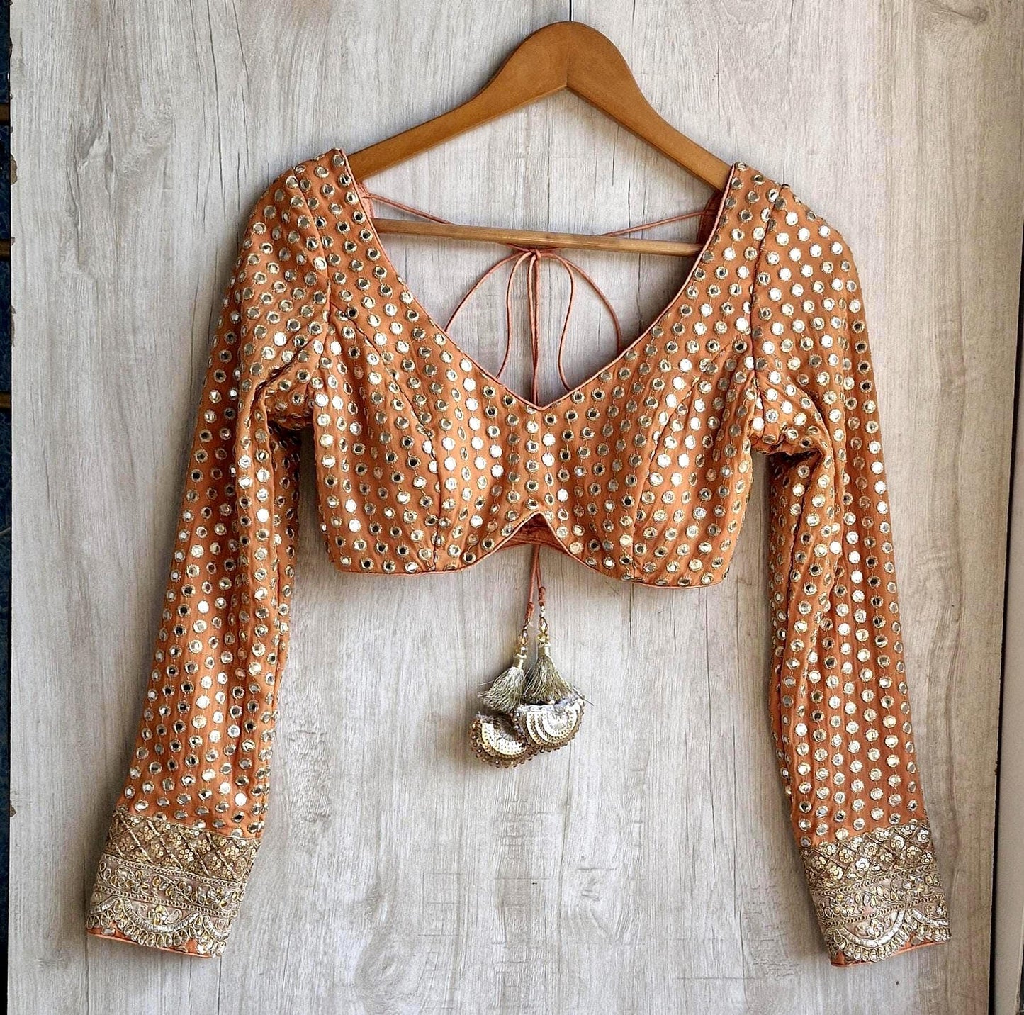 Brown Embroidered Georgette Deep V Neck Blouse DVBL_457