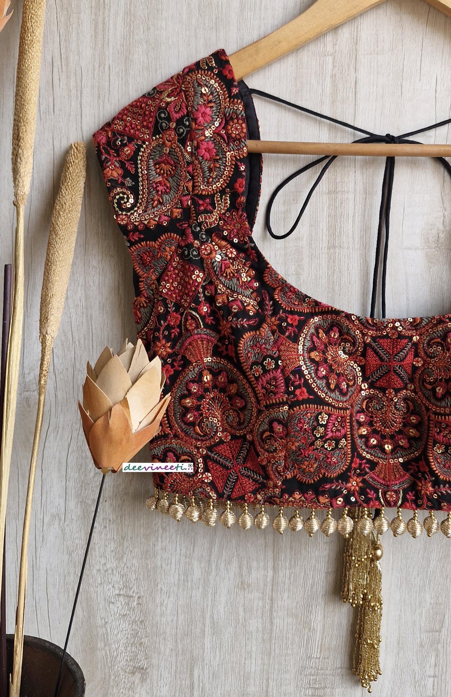 Black Embroidered Cap Sleeves Blouse  DVBL_390