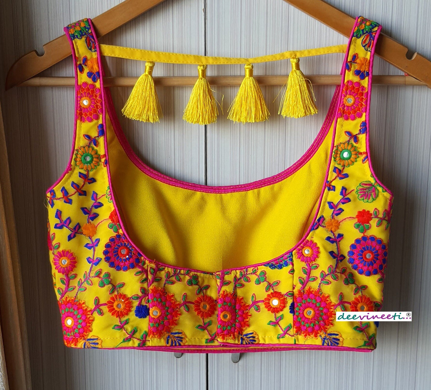 Thread Embroidered Yellow Georgette Blouse DVBL_066