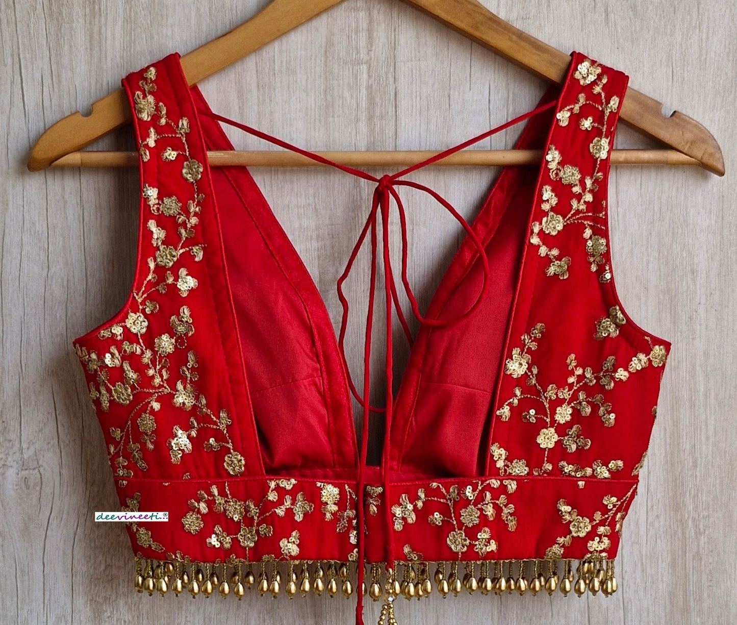 Red Embroidered Plunge Neckline DVBL_310