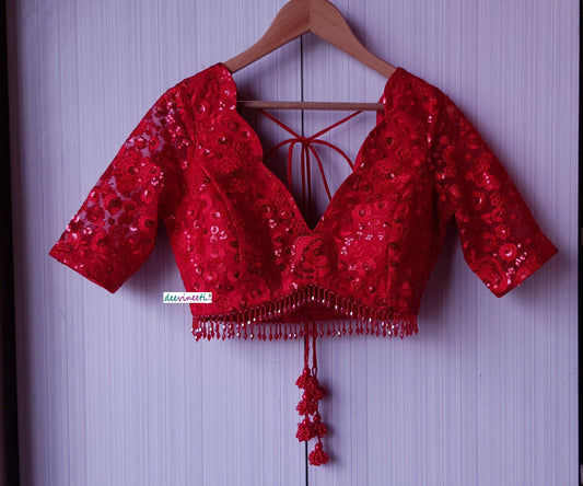 Red Embroidered Scalloped  Neck DVBL_178