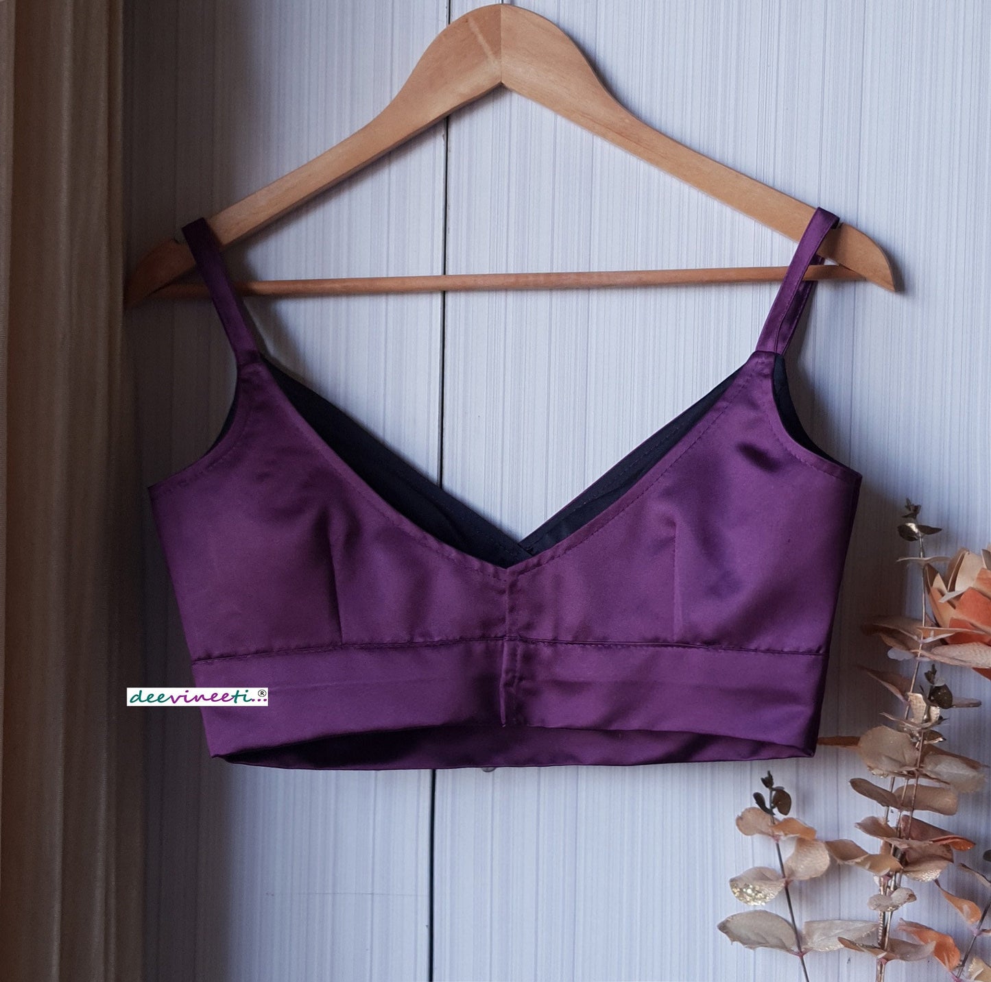 Wine Satin Blouse V Neck DVBL_248