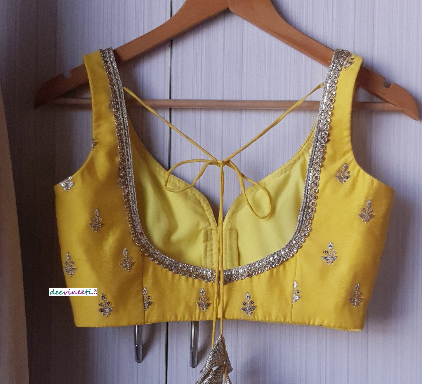 Yellow Embroidered Chanderi Deep Sweetheart Neck Blouse DVBL_141