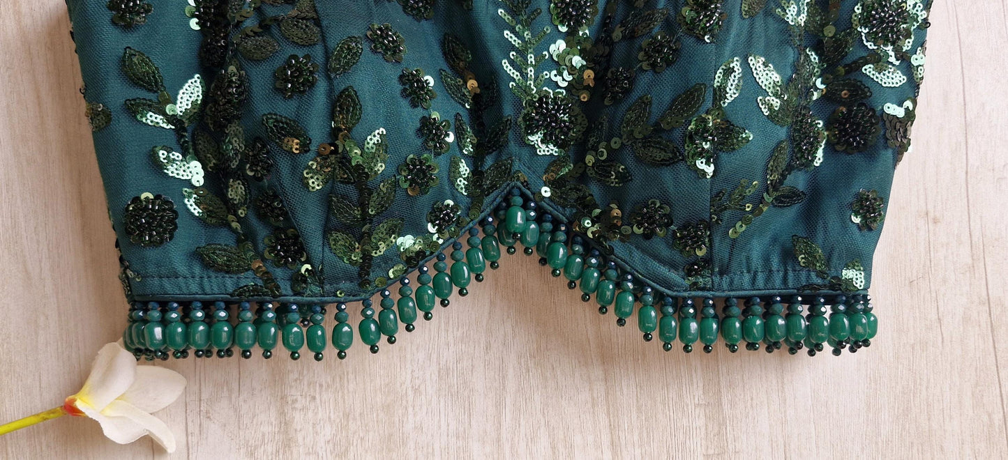 Bottle Green Embroidered Spaghetti Blouse DVBL_454