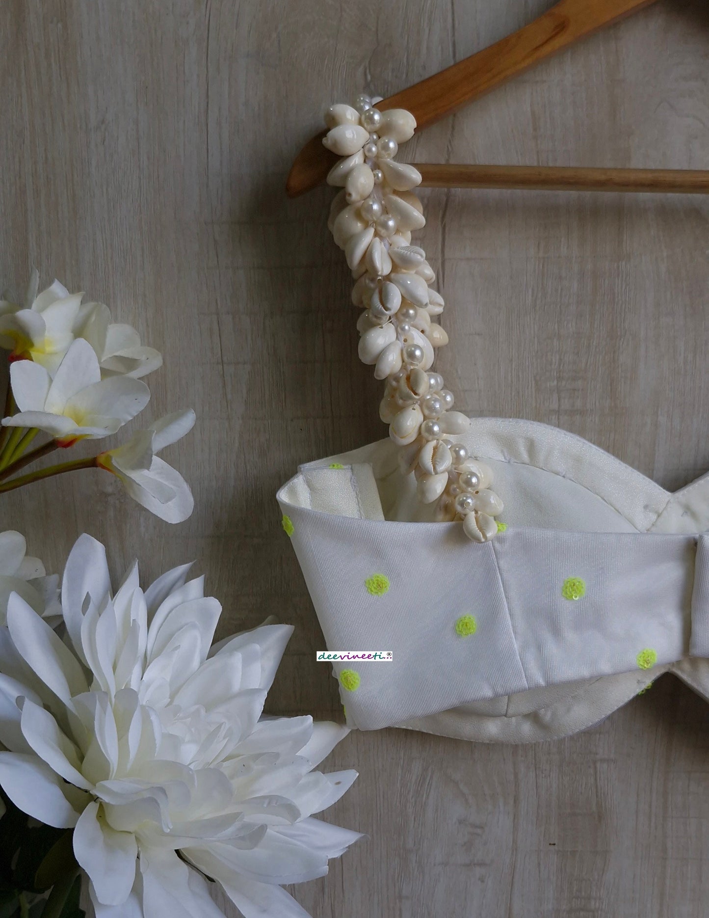 White  Shells Spaghetti Beach Wear Blouse  DVBL_359.