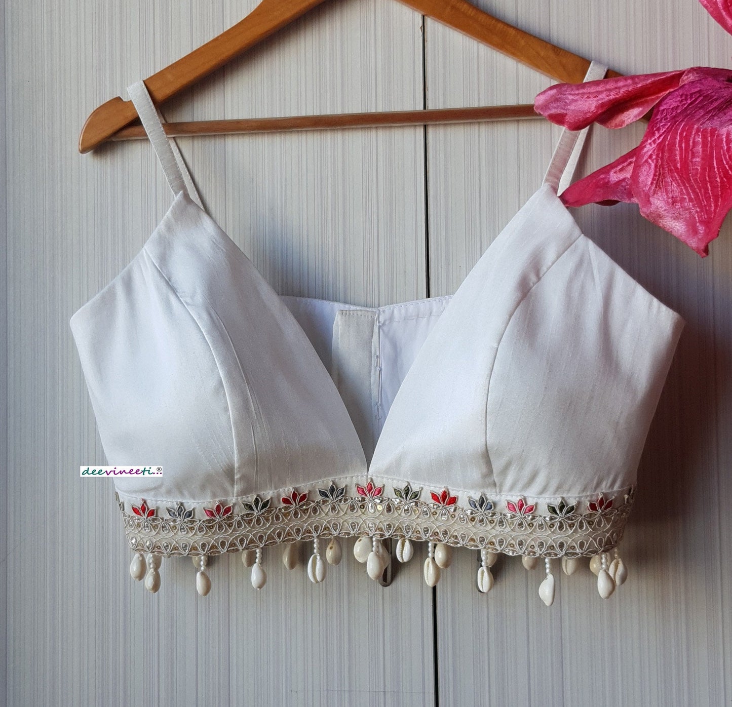 White Raw Silk Spaghetti Blouse DVBL_223
