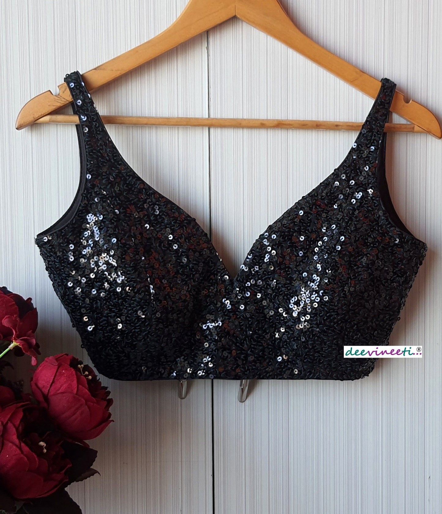 Sequins Deep Sweetheart neck Sleeveless Blouse DVBL_181
