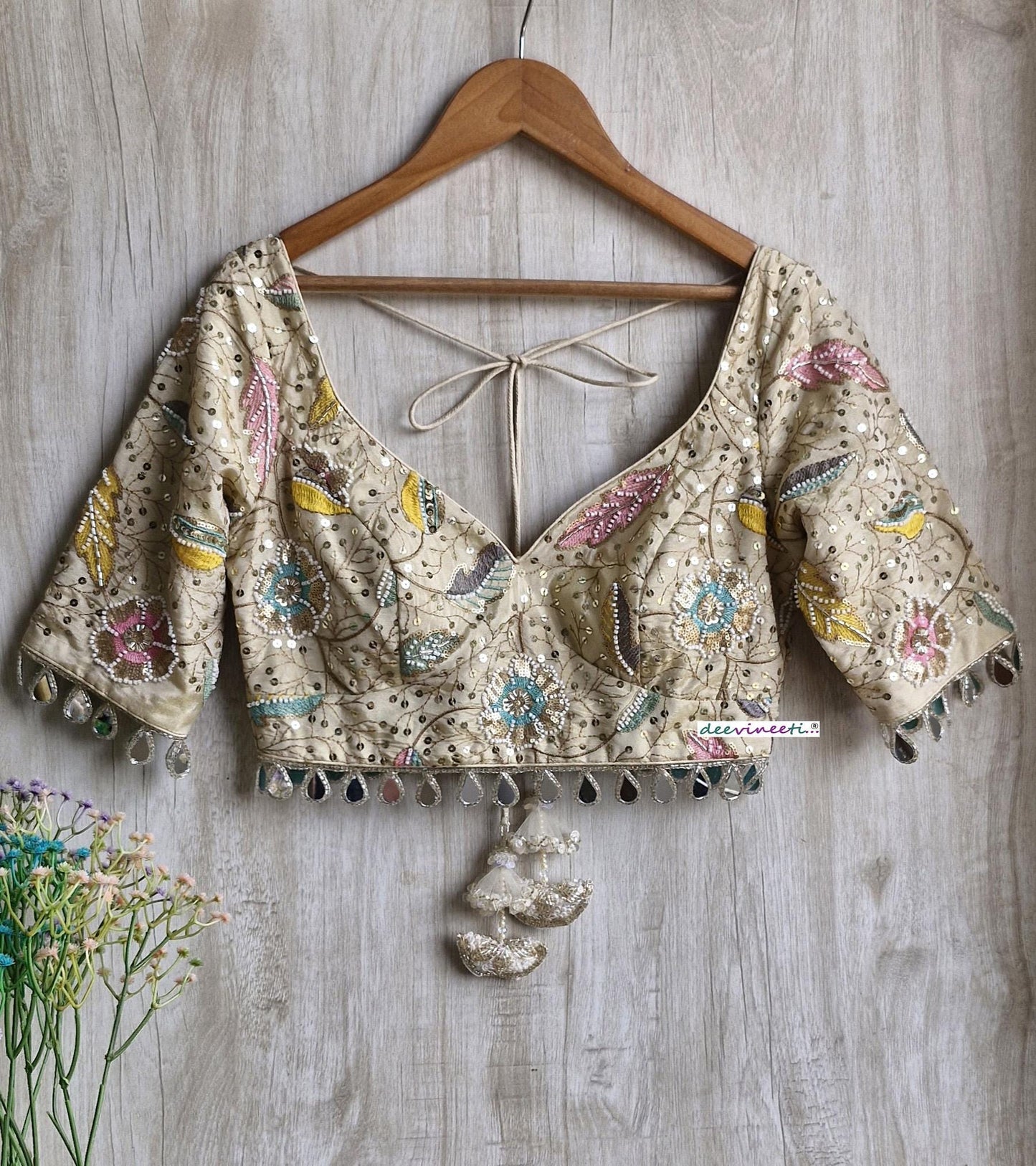 Light Gold Embroidered Tissue Silk Blouse DVBL_377