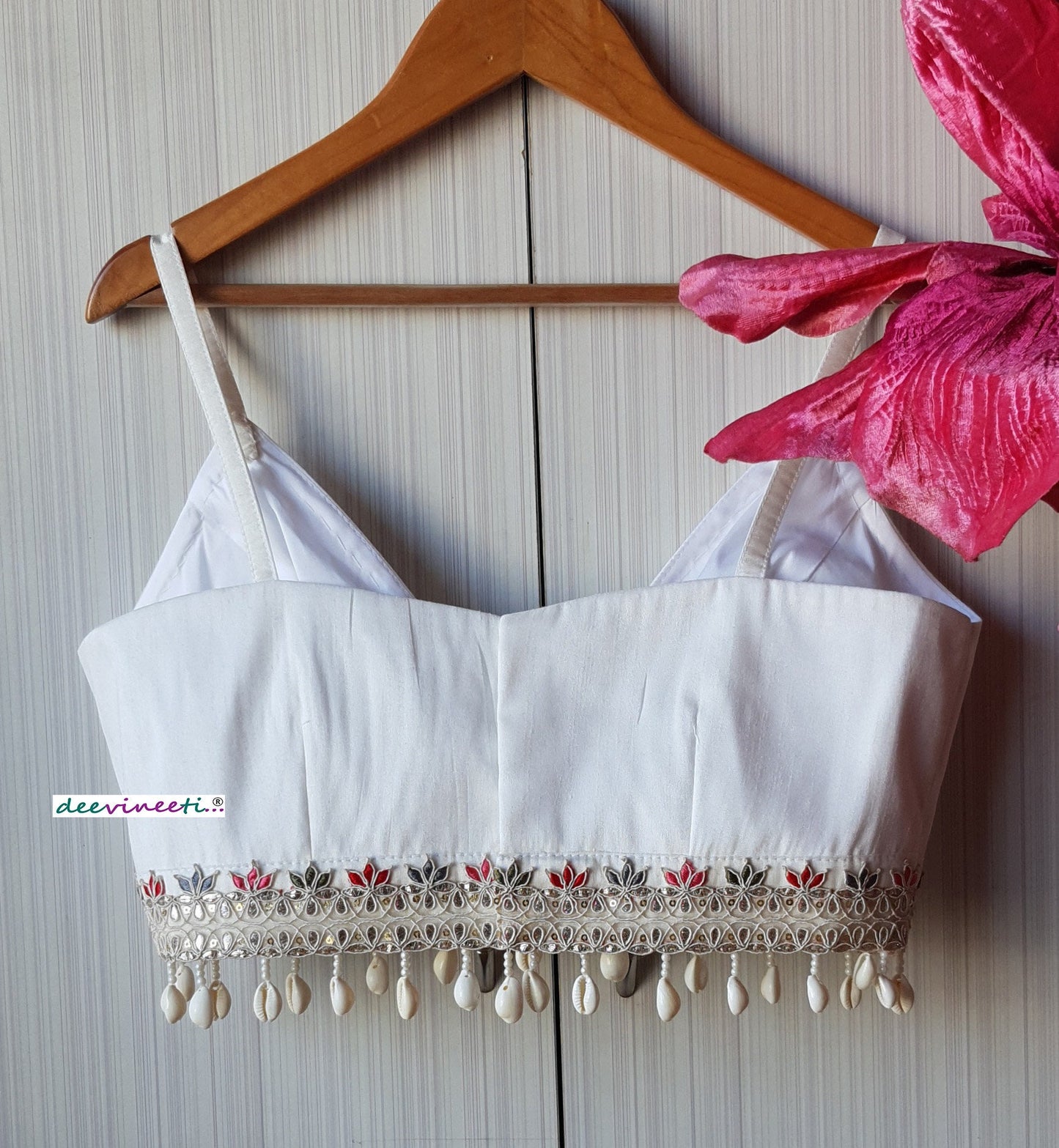 White Raw Silk Spaghetti Blouse DVBL_223