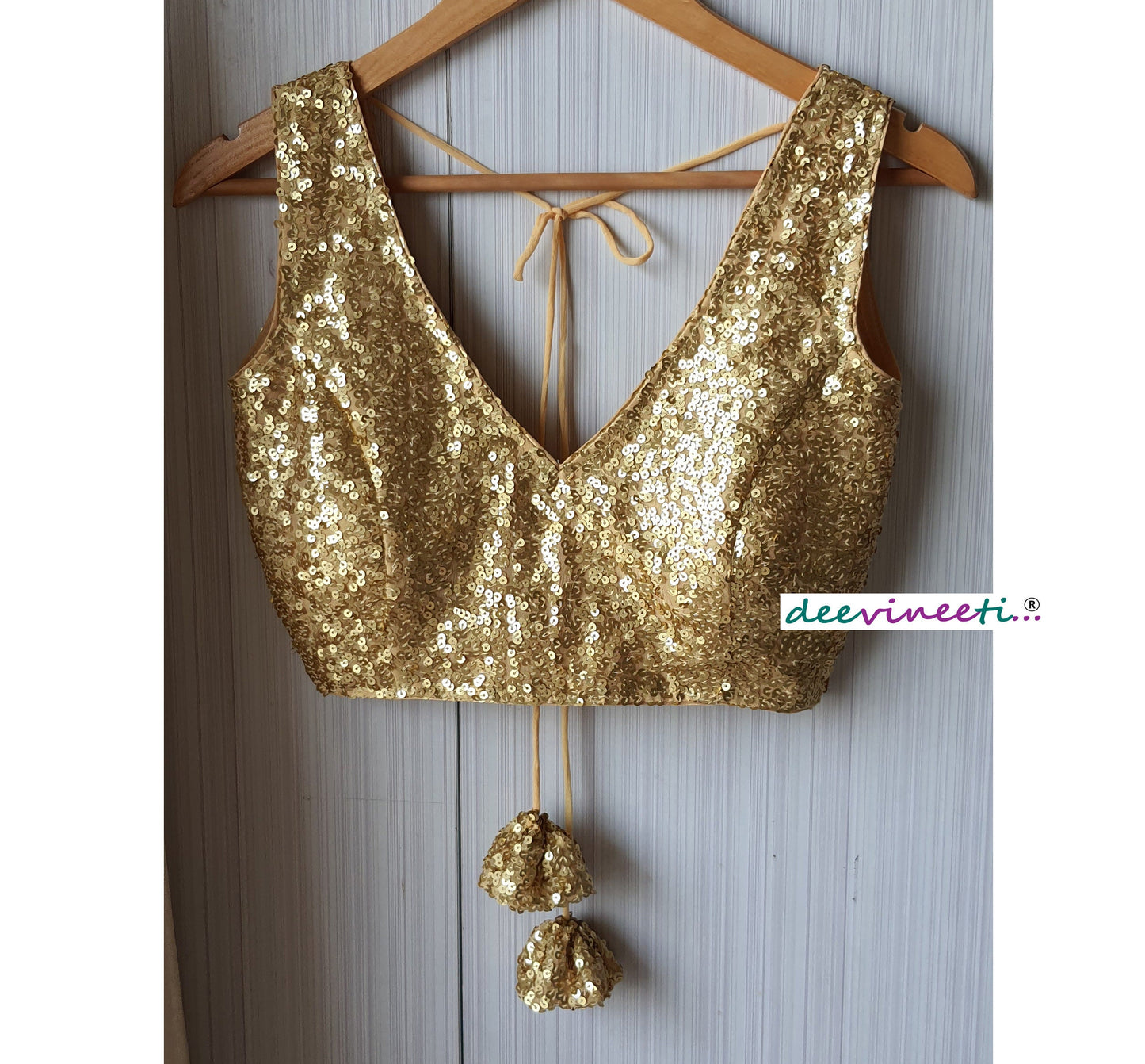 Sequins Blouse Deep V Neck Gold Black Silver. DVBL_057