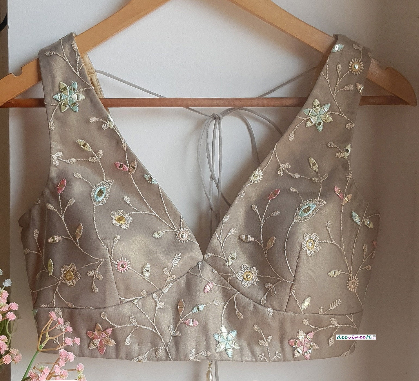 Grey with Gold Tint Embroidered Blouse DVBL_286