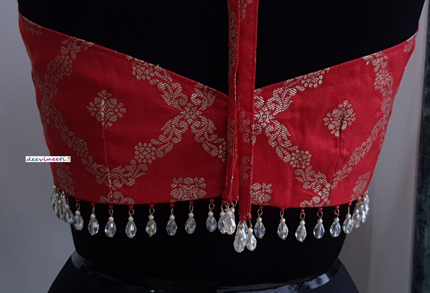 Red Brocade Halter Neck Blouse DVBL_264