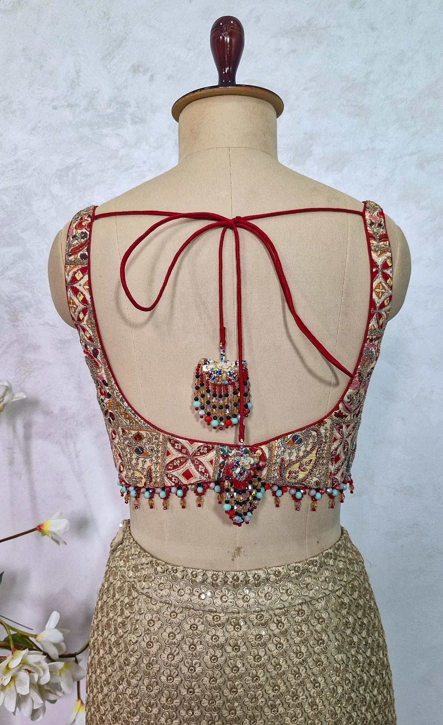 Embroidered Multicolor Chinon Deep Sweetheart Neck Blouse DVBL_434