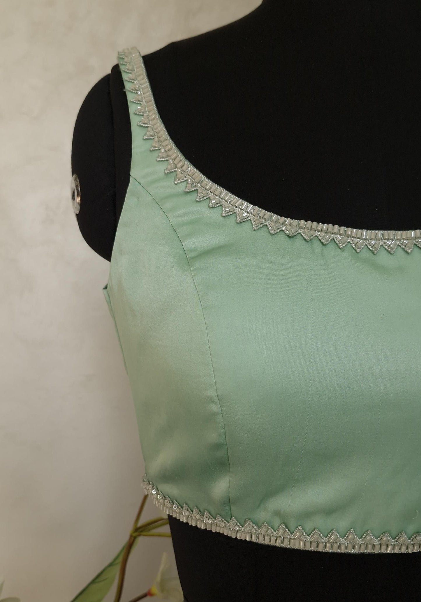 Mint Green Modal Satin Sleeveless Blouse DVBL_406
