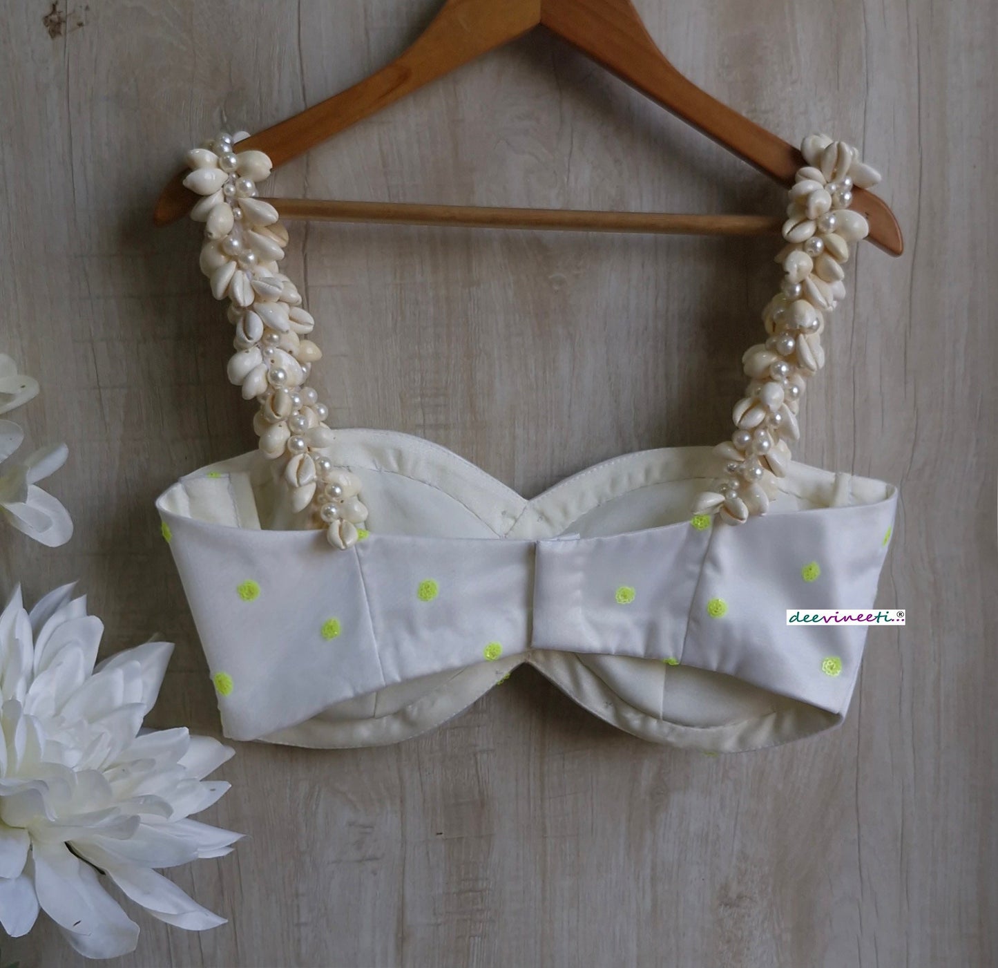 White  Shells Spaghetti Beach Wear Blouse  DVBL_359.