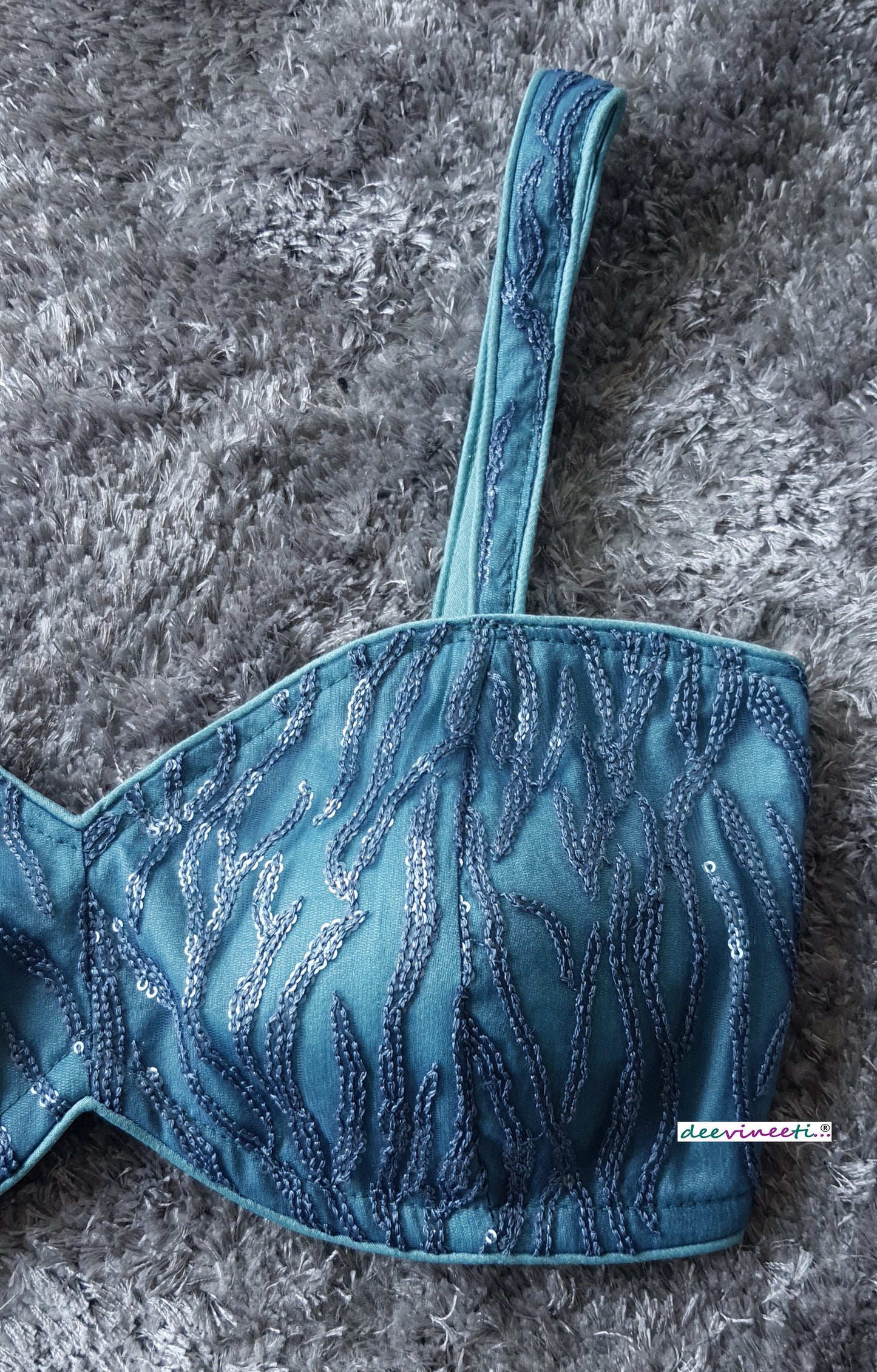 Blue Embroidered Sweetheart Neck Spaghetti Blouse DVBL_285