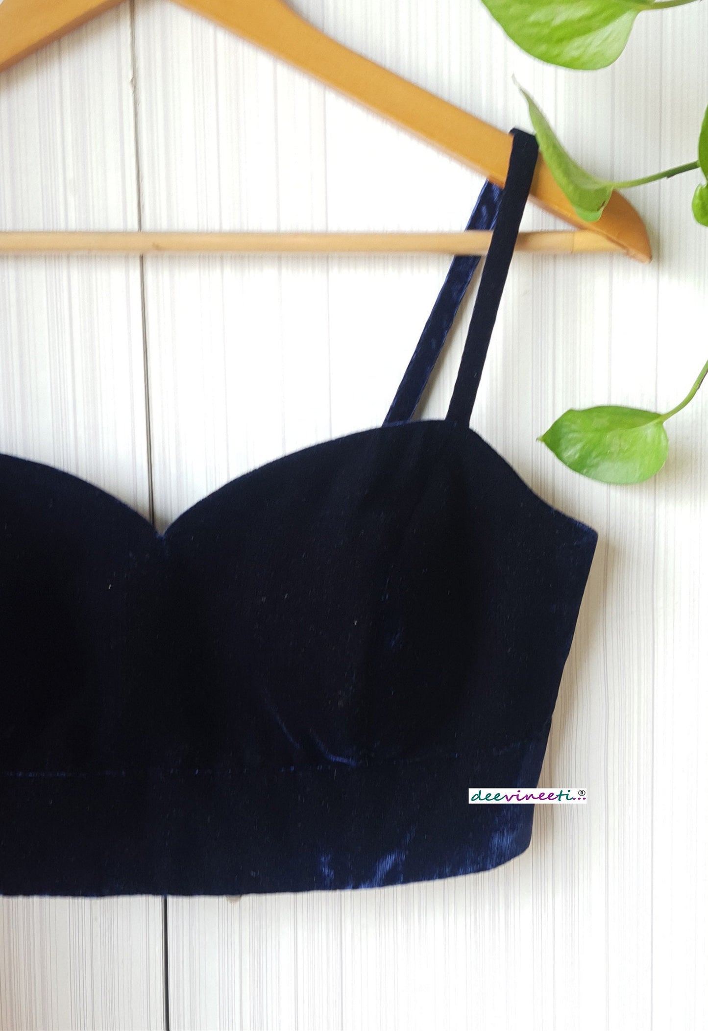 Deep Blue Velvet Deep Sweetheart Neck Spaghetti Blouse DVBL_263