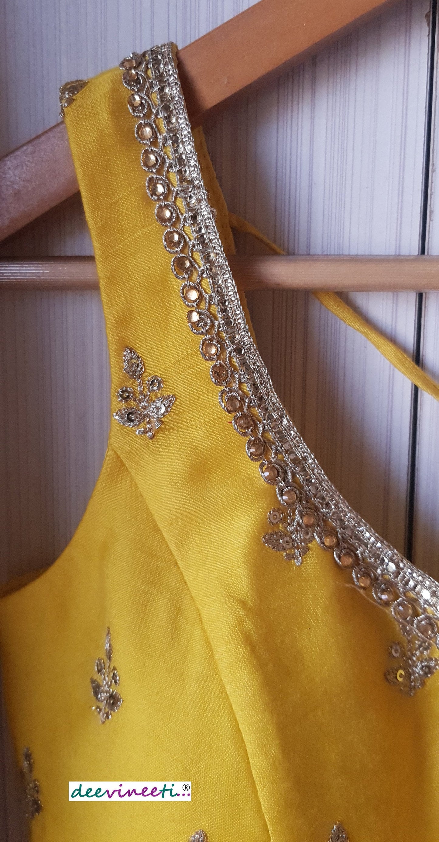 Yellow Embroidered Chanderi Deep Sweetheart Neck Blouse DVBL_141