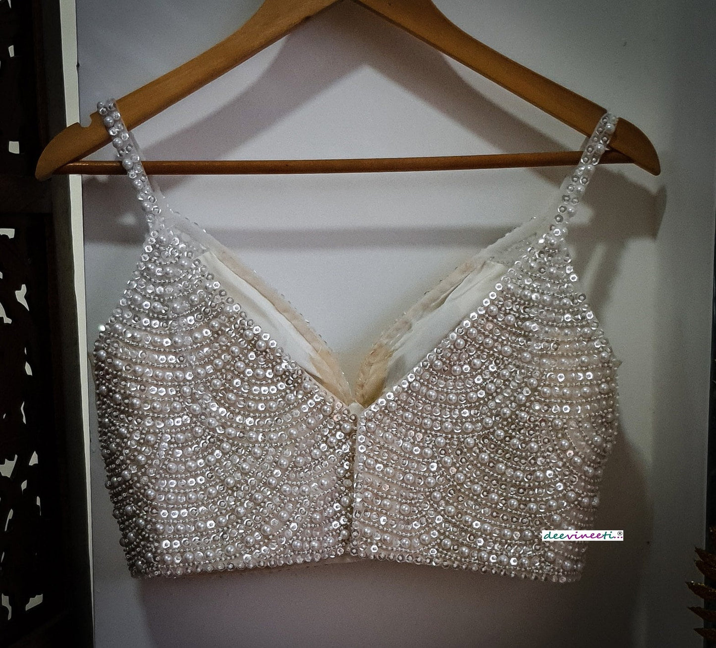 Beads and Sequins Hand Embroidered Spaghetti Blouse DVBL_268