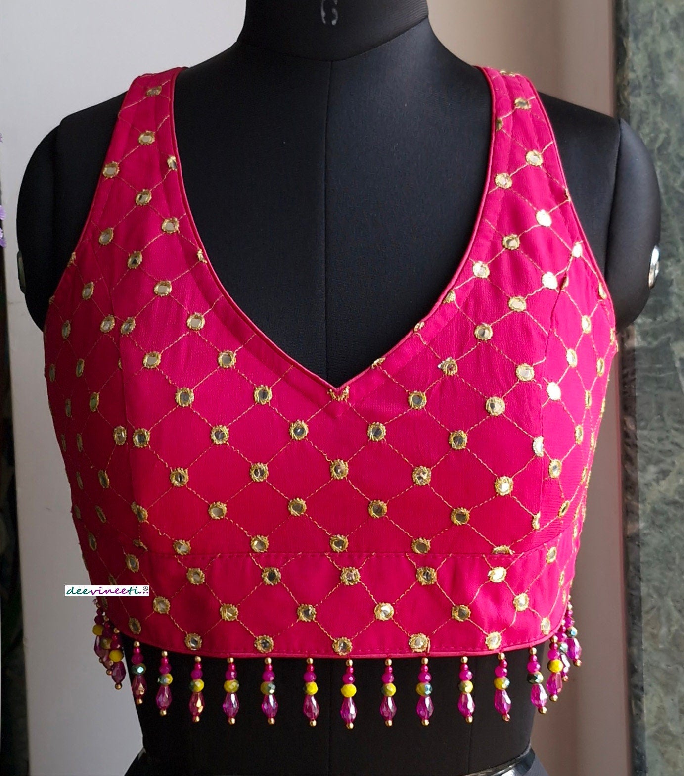 Hot Pink Embroidered Backless Blouse DVBL_336