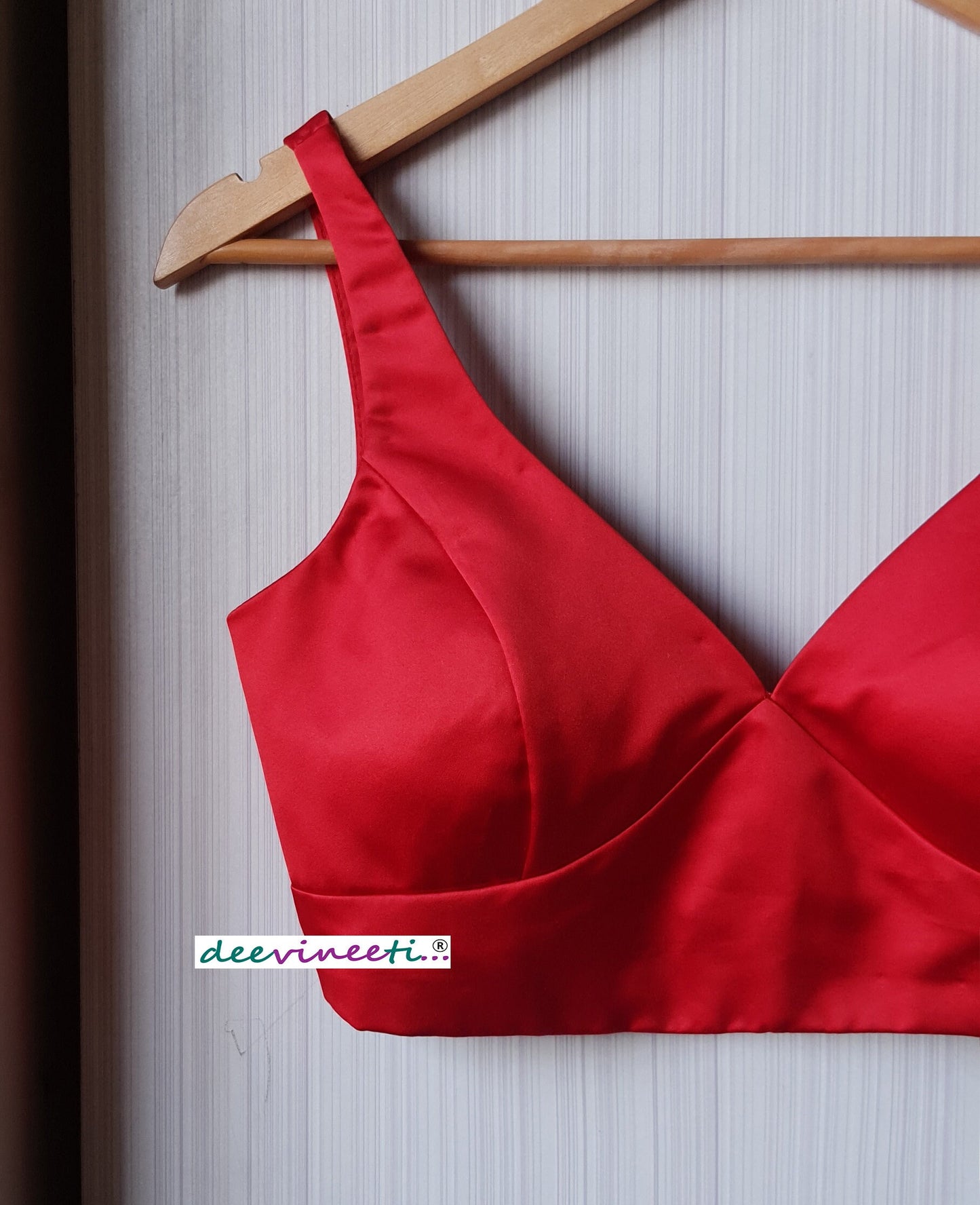 Red Satin Blouse Deep Sweetheart Neck Sleeveless DVBL_240