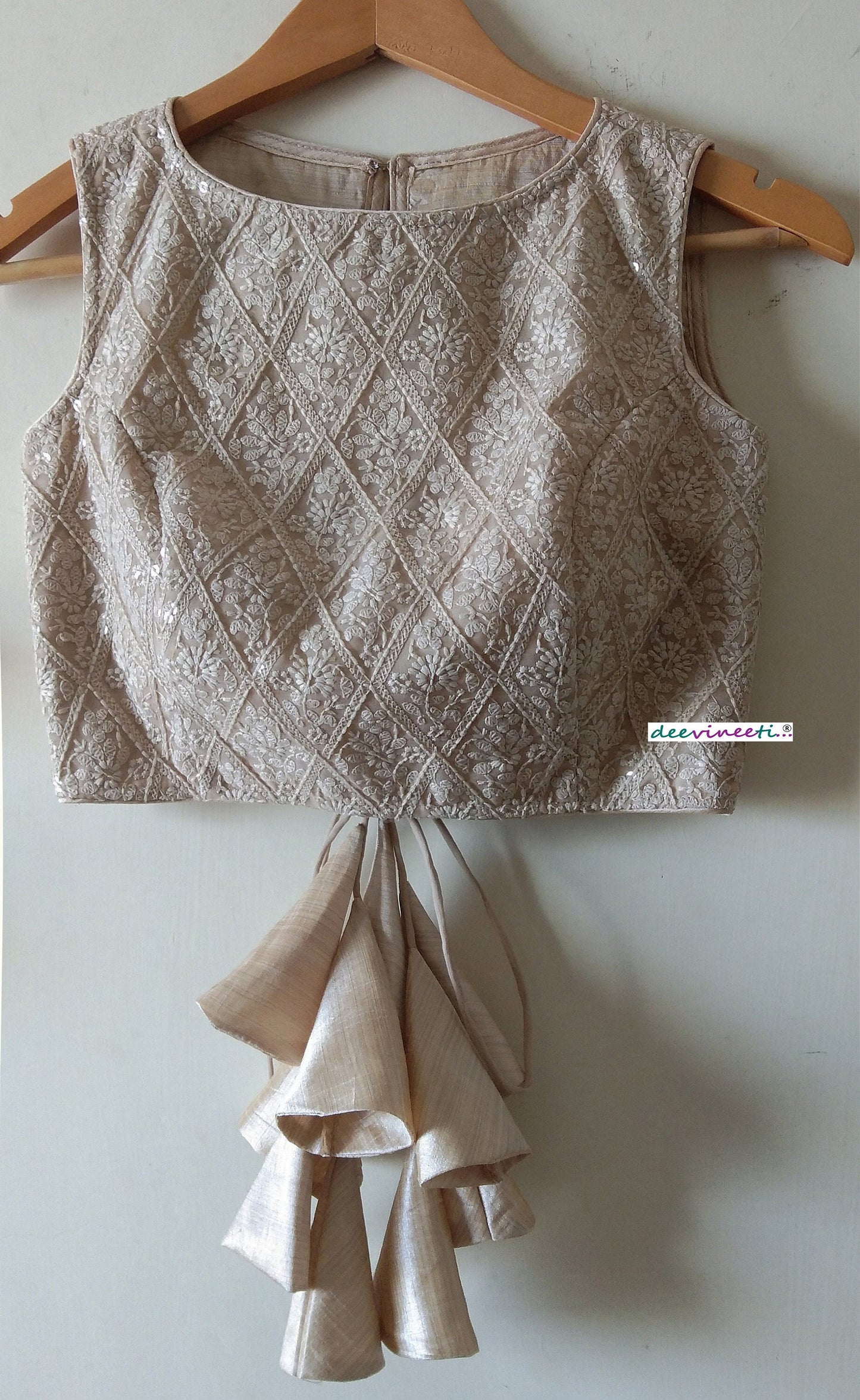 Embroidered Threadwork Beige Blouse. DVBL_031