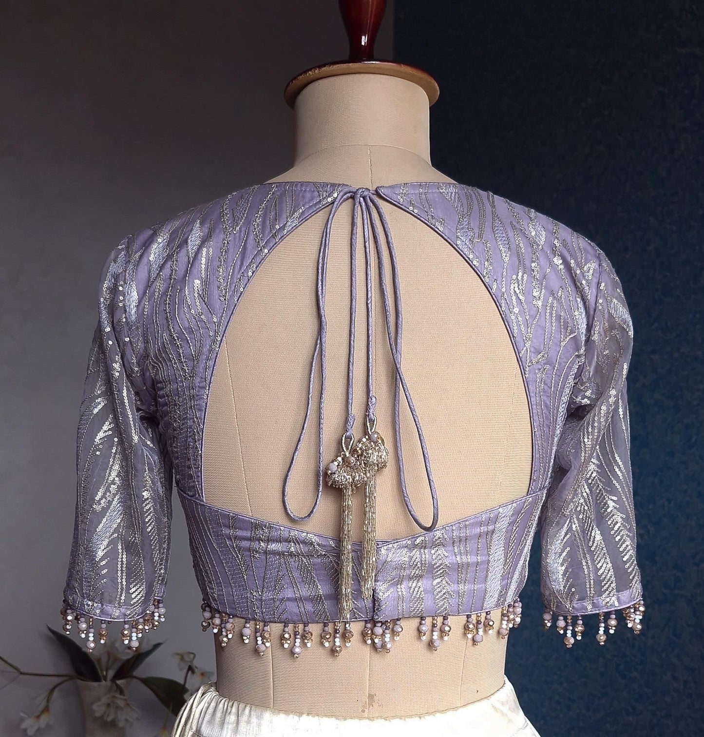 Lavender Embroidered Organza Sweetheart Neck Blouse DVBL_437