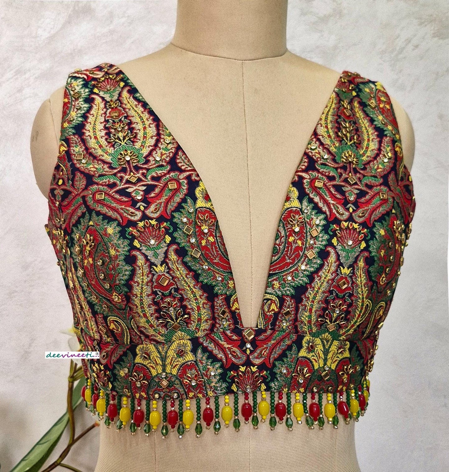 Embellished Banarasi Brocade Plunge Neckline Blouse DVBL_400