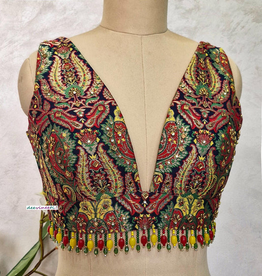 Embellished Banarasi Brocade Plunge Neckline Blouse DVBL_400