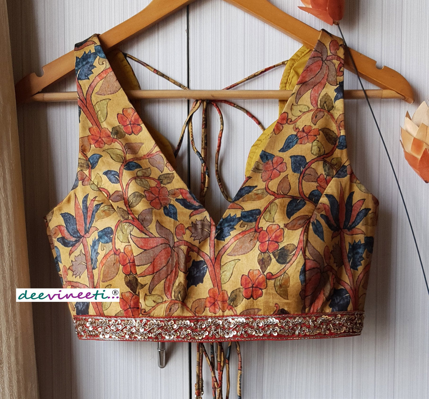 Medallion Yellow Printed  Scallop Neck Blouse DVBL_241