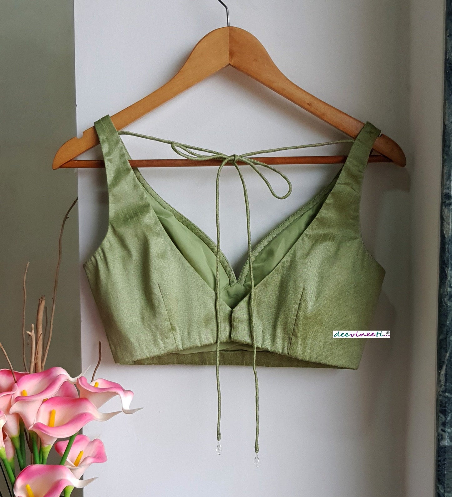 Raw Silk Deep Sweetheart Neck Solid Blouse DVBL_271